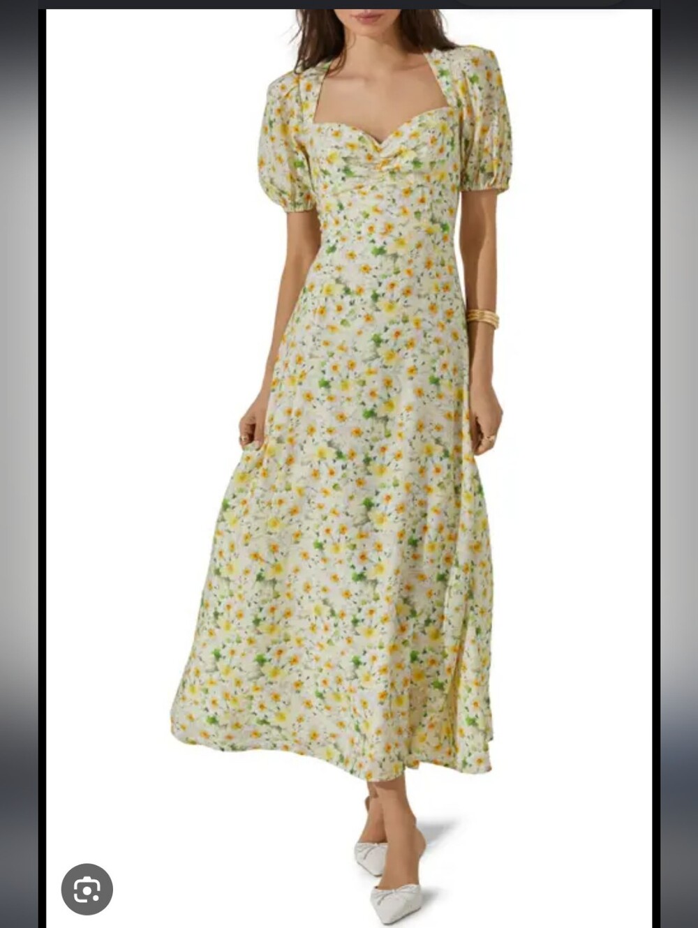 NWT ASTR The Label Floral Puff-Sleeve Maxi Dress in Yellow Full Zip Women's sz M